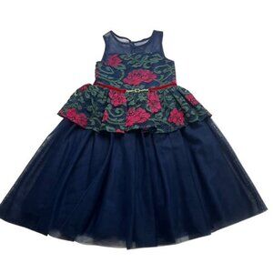 Laura Ashley London Girls Navy Floral Lace Dress Size 5